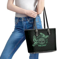 Personalized Odin's Celtic Raven Leather Tote Bag Green Scandinavian Tattoo - Wonder Print Shop