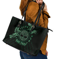 Personalized Odin's Celtic Raven Leather Tote Bag Green Scandinavian Tattoo - Wonder Print Shop