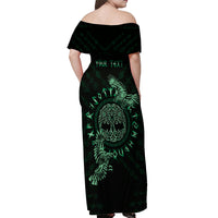 Personalized Odin's Celtic Raven Off Shoulder Maxi Dress Green Scandinavian Tattoo - Wonder Print Shop