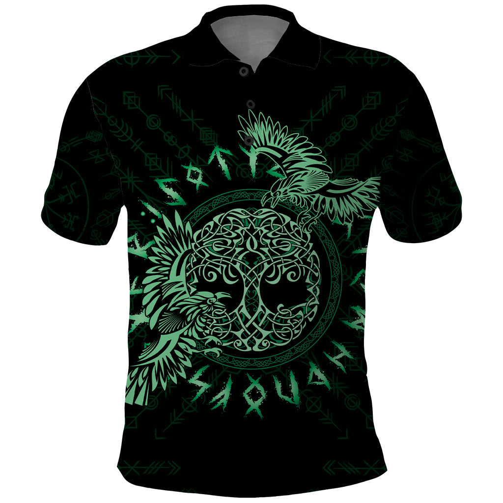 Personalized Odin's Celtic Raven Polo Shirt Green Scandinavian Tattoo