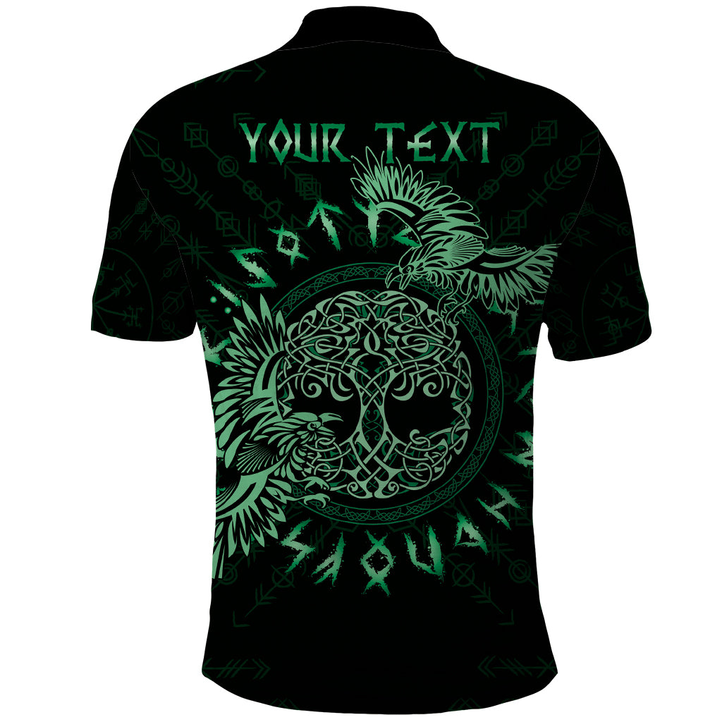 Personalized Odin's Celtic Raven Polo Shirt Green Scandinavian Tattoo - Wonder Print Shop