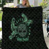 Personalized Odin's Celtic Raven Quilt Green Scandinavian Tattoo - Wonder Print Shop