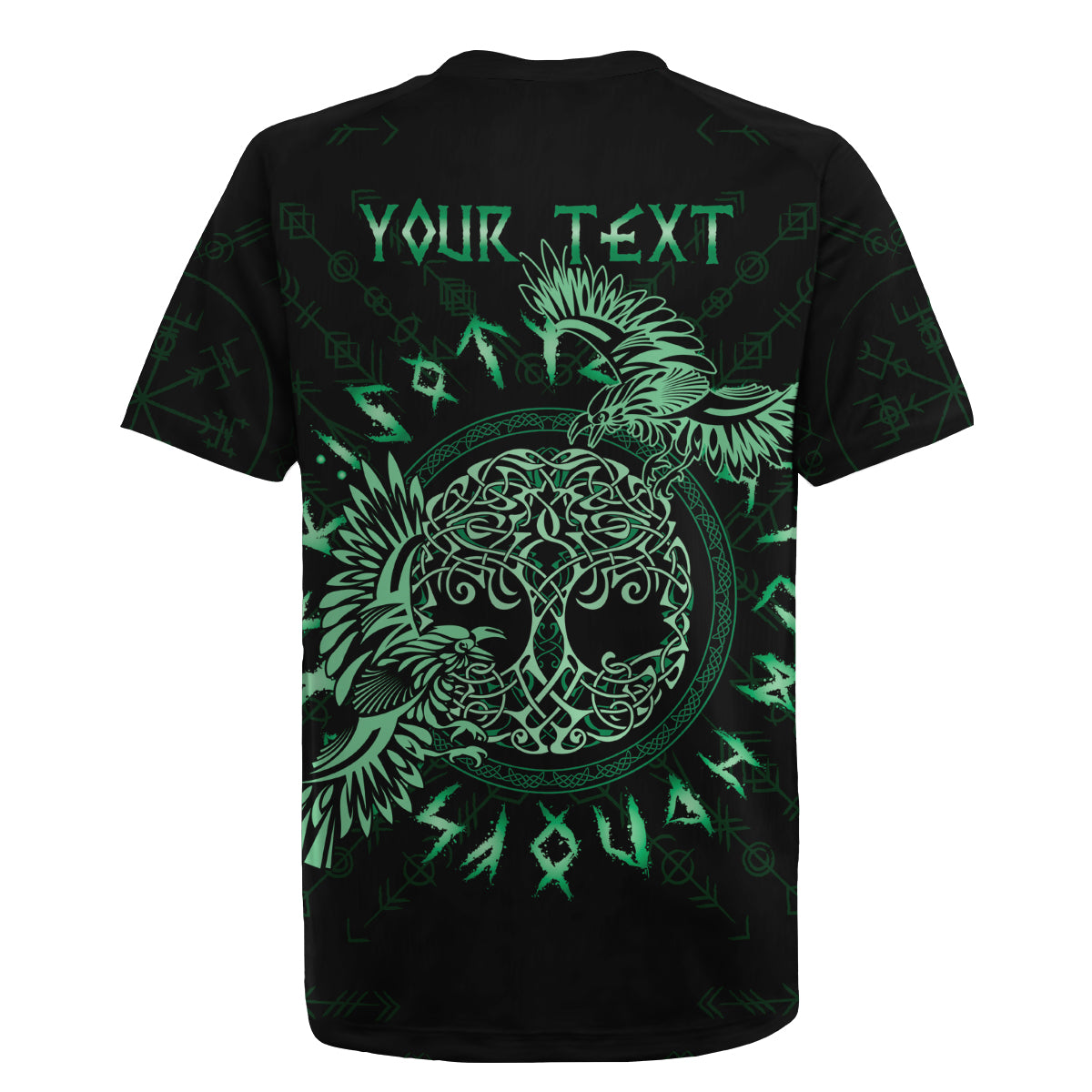 Personalized Odin's Celtic Raven Rugby Jersey Green Scandinavian Tattoo - Wonder Print Shop