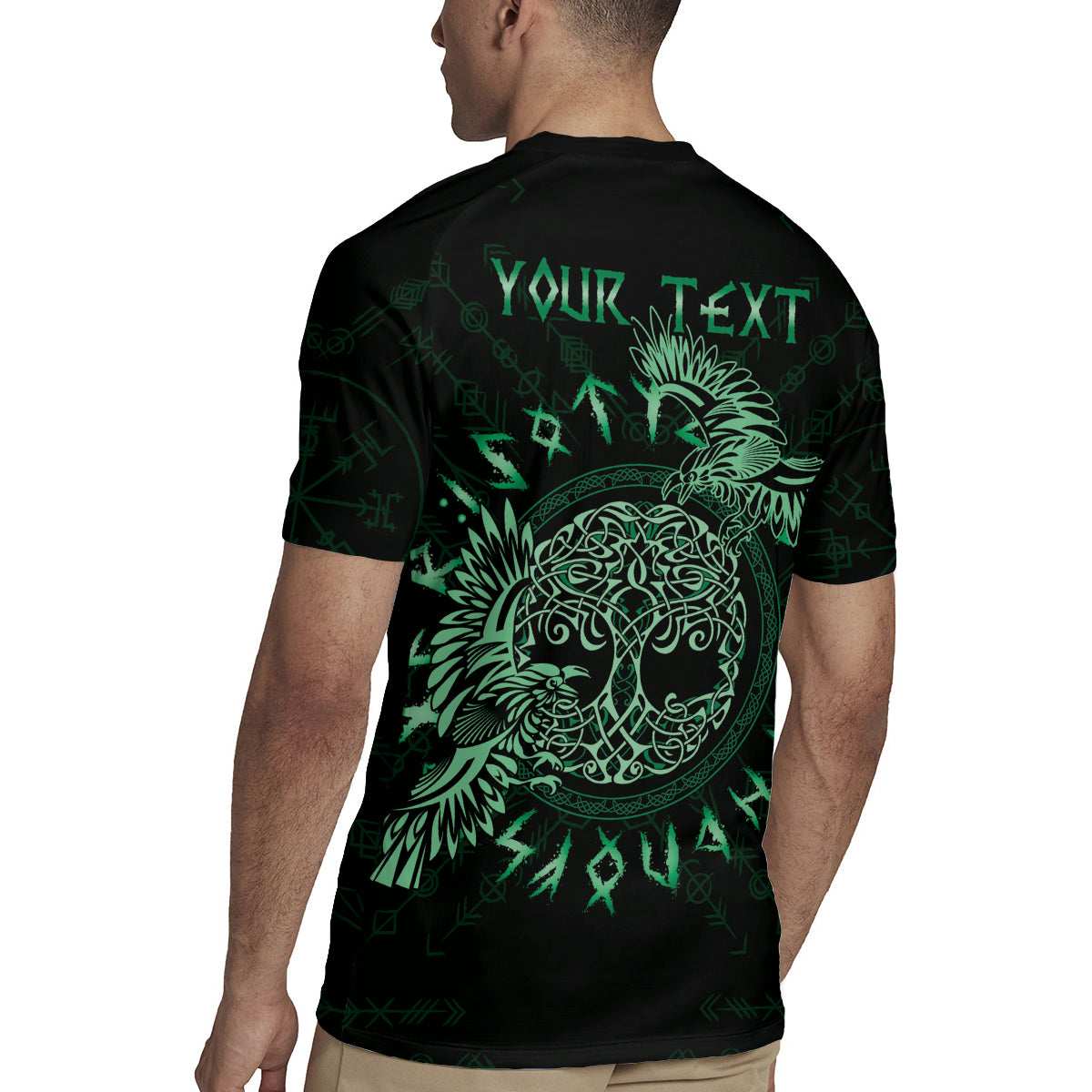 Personalized Odin's Celtic Raven Rugby Jersey Green Scandinavian Tattoo - Wonder Print Shop