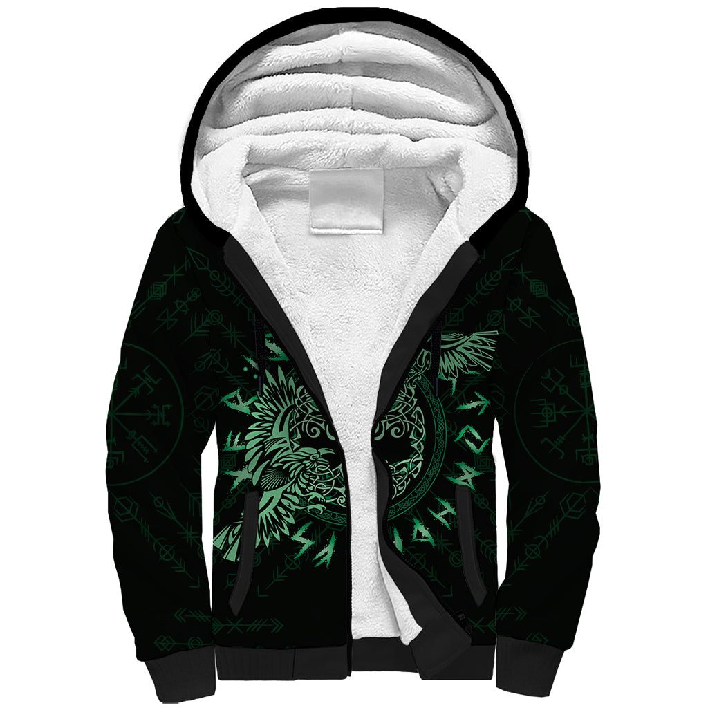Personalized Odin's Celtic Raven Sherpa Hoodie Green Scandinavian Tattoo - Wonder Print Shop