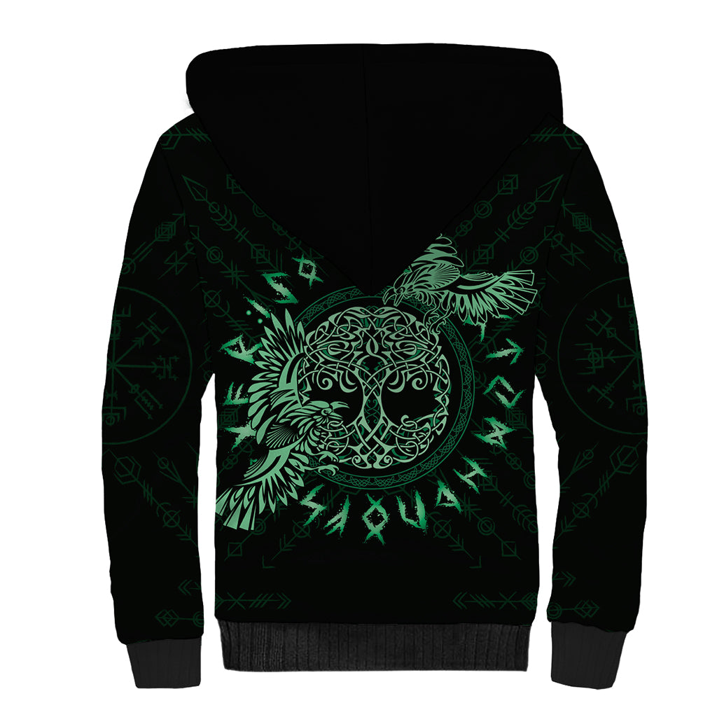 Personalized Odin's Celtic Raven Sherpa Hoodie Green Scandinavian Tattoo - Wonder Print Shop