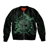 Personalized Odin's Celtic Raven Sleeve Zip Bomber Jacket Green Scandinavian Tattoo - Wonder Print Shop
