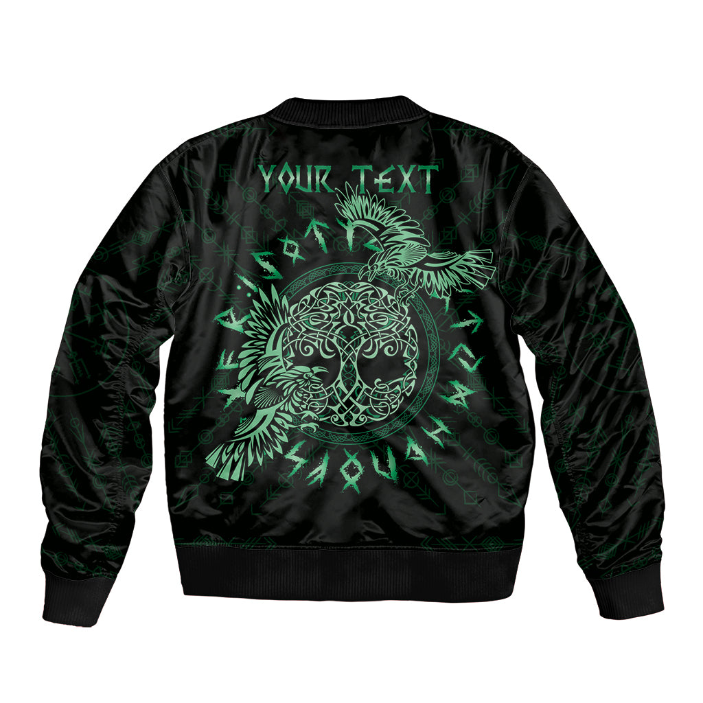 Personalized Odin's Celtic Raven Sleeve Zip Bomber Jacket Green Scandinavian Tattoo - Wonder Print Shop