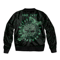 Personalized Odin's Celtic Raven Sleeve Zip Bomber Jacket Green Scandinavian Tattoo - Wonder Print Shop