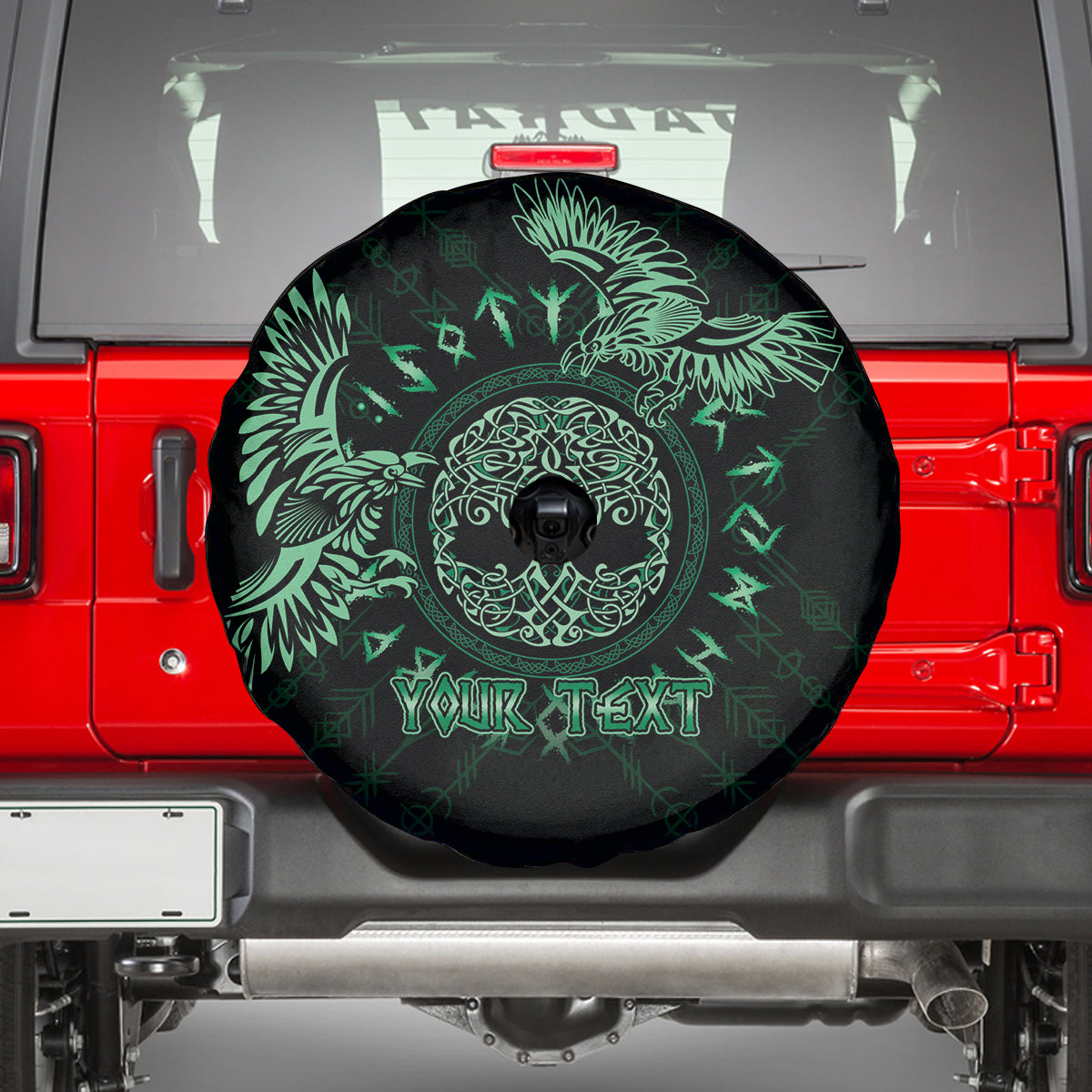 Personalized Odin's Celtic Raven Spare Tire Cover Green Scandinavian Tattoo - Wonder Print Shop