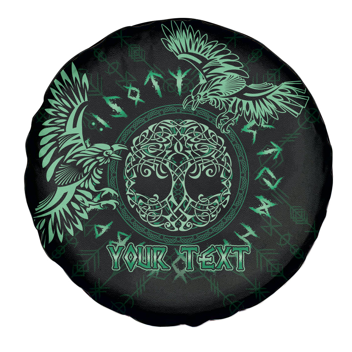 Personalized Odin's Celtic Raven Spare Tire Cover Green Scandinavian Tattoo - Wonder Print Shop