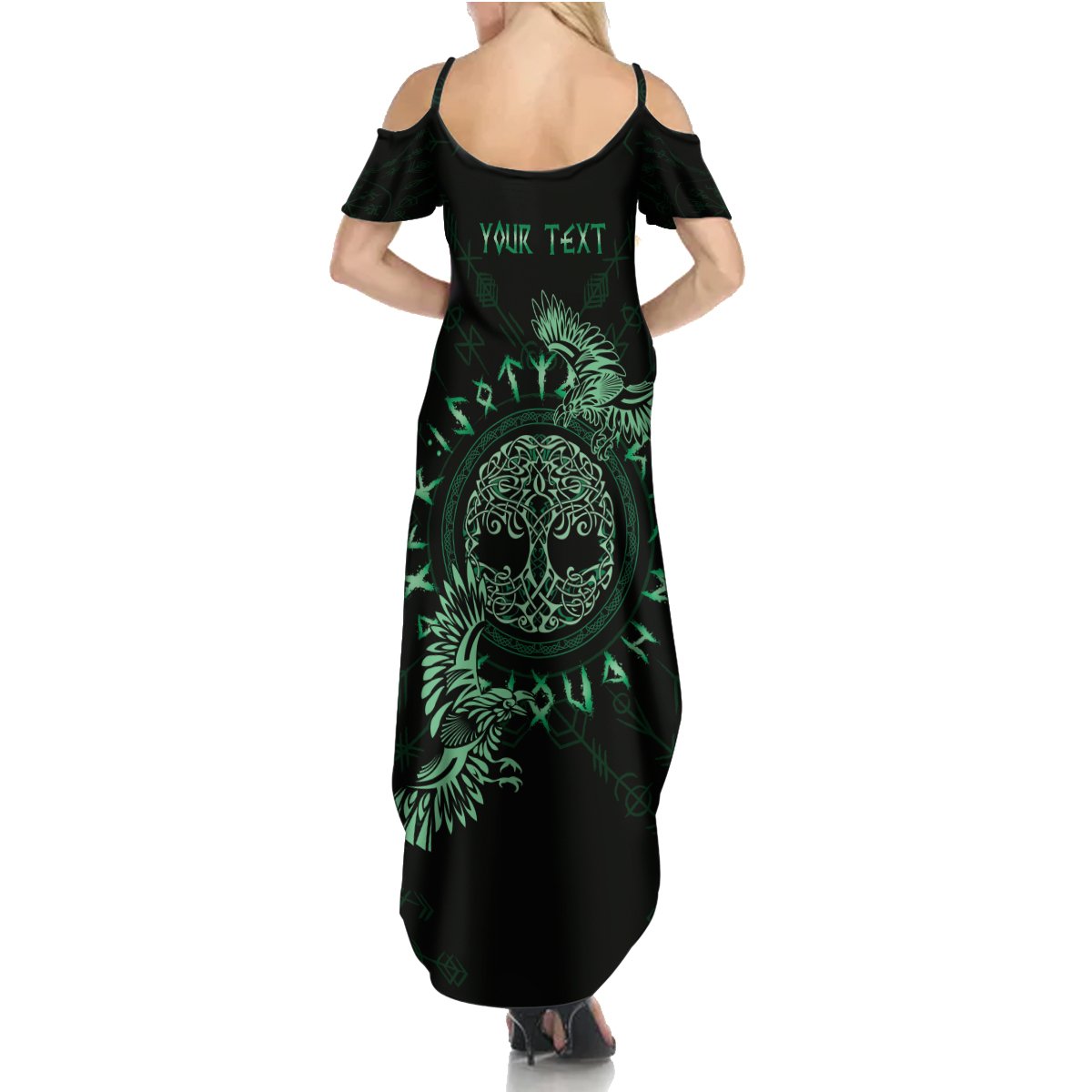 Personalized Odin's Celtic Raven Summer Maxi Dress Green Scandinavian Tattoo - Wonder Print Shop