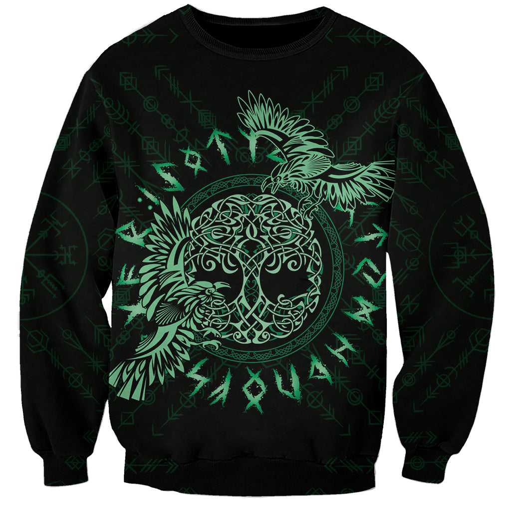 Personalized Odin's Celtic Raven Sweatshirt Green Scandinavian Tattoo - Wonder Print Shop