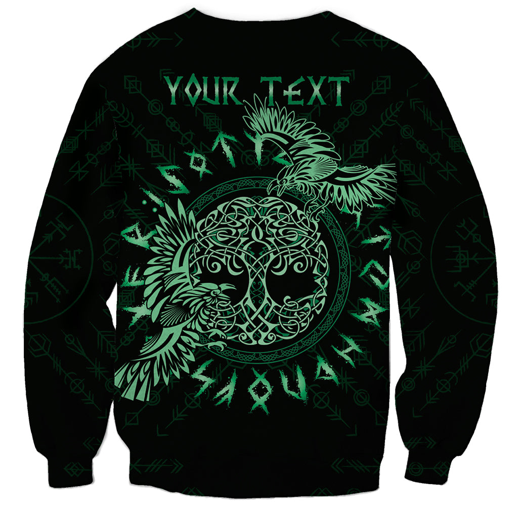 Personalized Odin's Celtic Raven Sweatshirt Green Scandinavian Tattoo - Wonder Print Shop