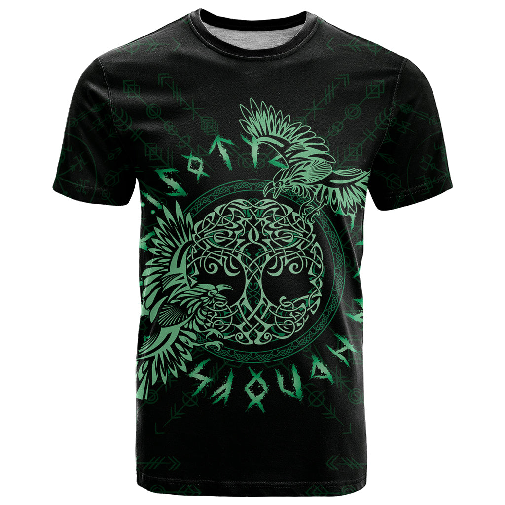 Personalized Odin's Celtic Raven T Shirt Green Scandinavian Tattoo - Wonder Print Shop