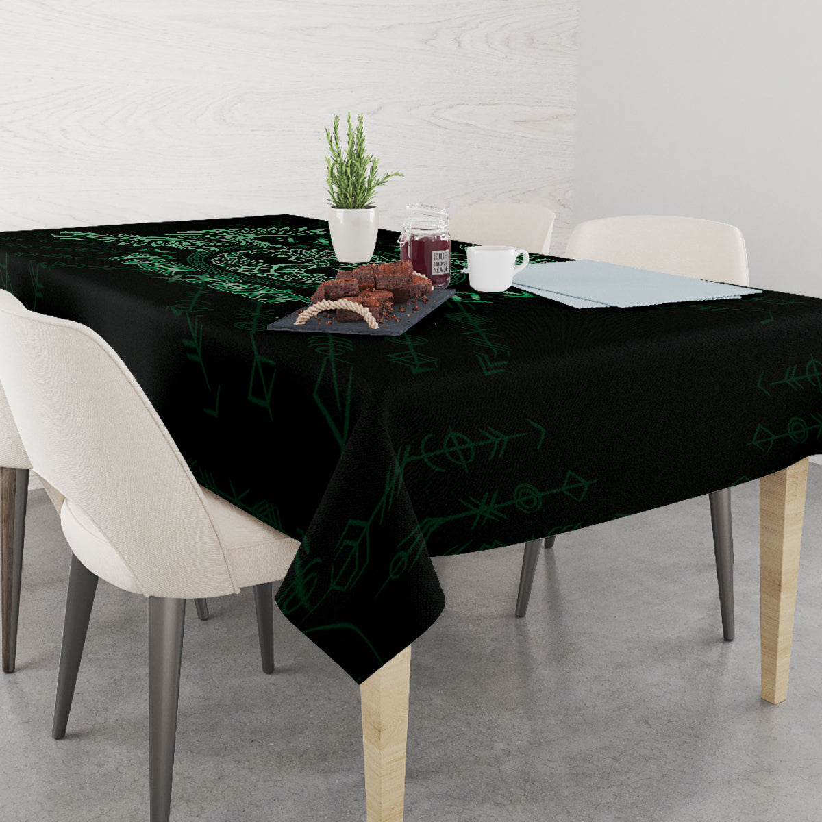 Personalized Odin's Celtic Raven Tablecloth Green Scandinavian Tattoo - Wonder Print Shop
