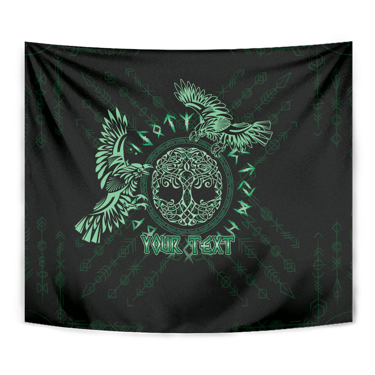 Personalized Odin's Celtic Raven Tapestry Green Scandinavian Tattoo - Wonder Print Shop