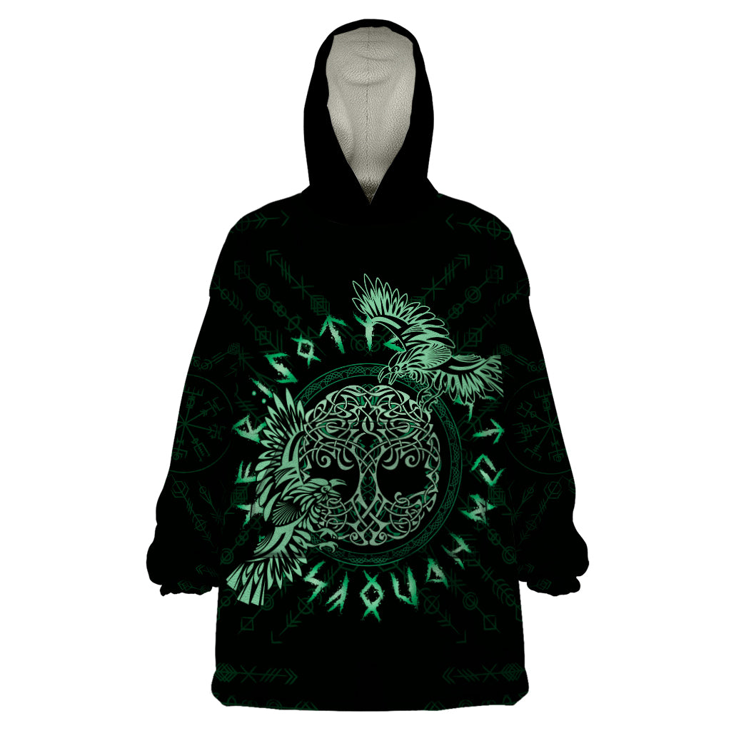 Personalized Odin's Celtic Raven Wearable Blanket Hoodie Green Scandinavian Tattoo - Wonder Print Shop