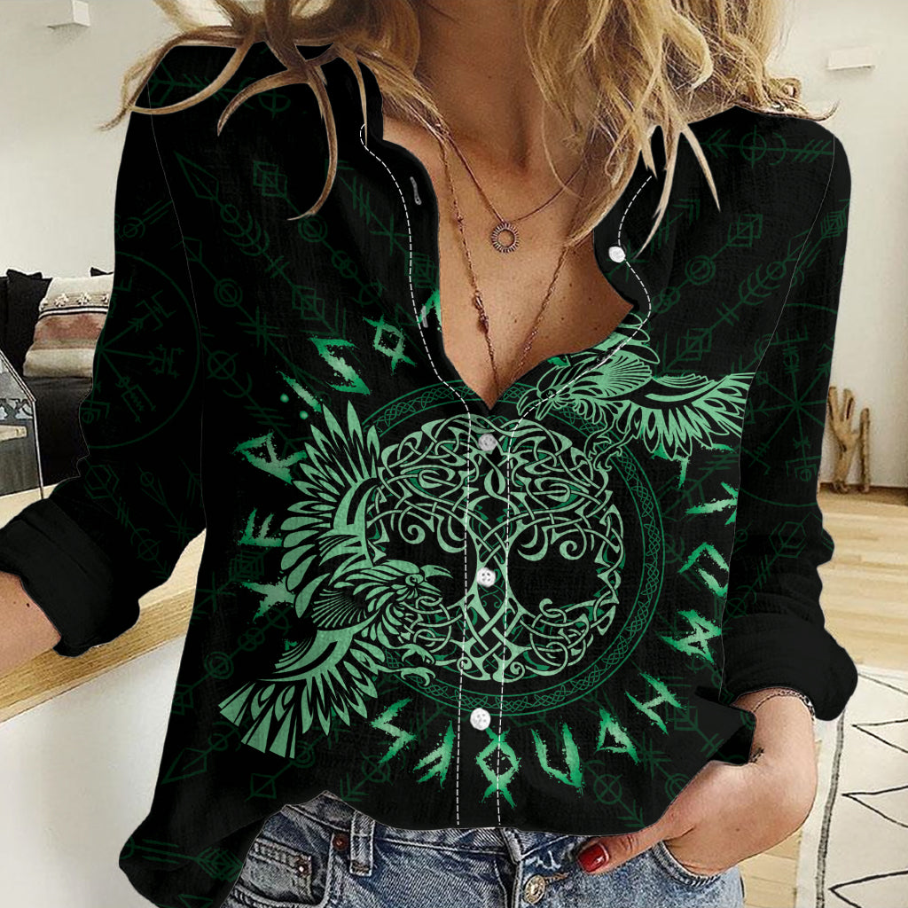 Personalized Odin's Celtic Raven Women Casual Shirt Green Scandinavian Tattoo - Wonder Print Shop