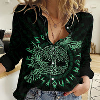 Personalized Odin's Celtic Raven Women Casual Shirt Green Scandinavian Tattoo - Wonder Print Shop