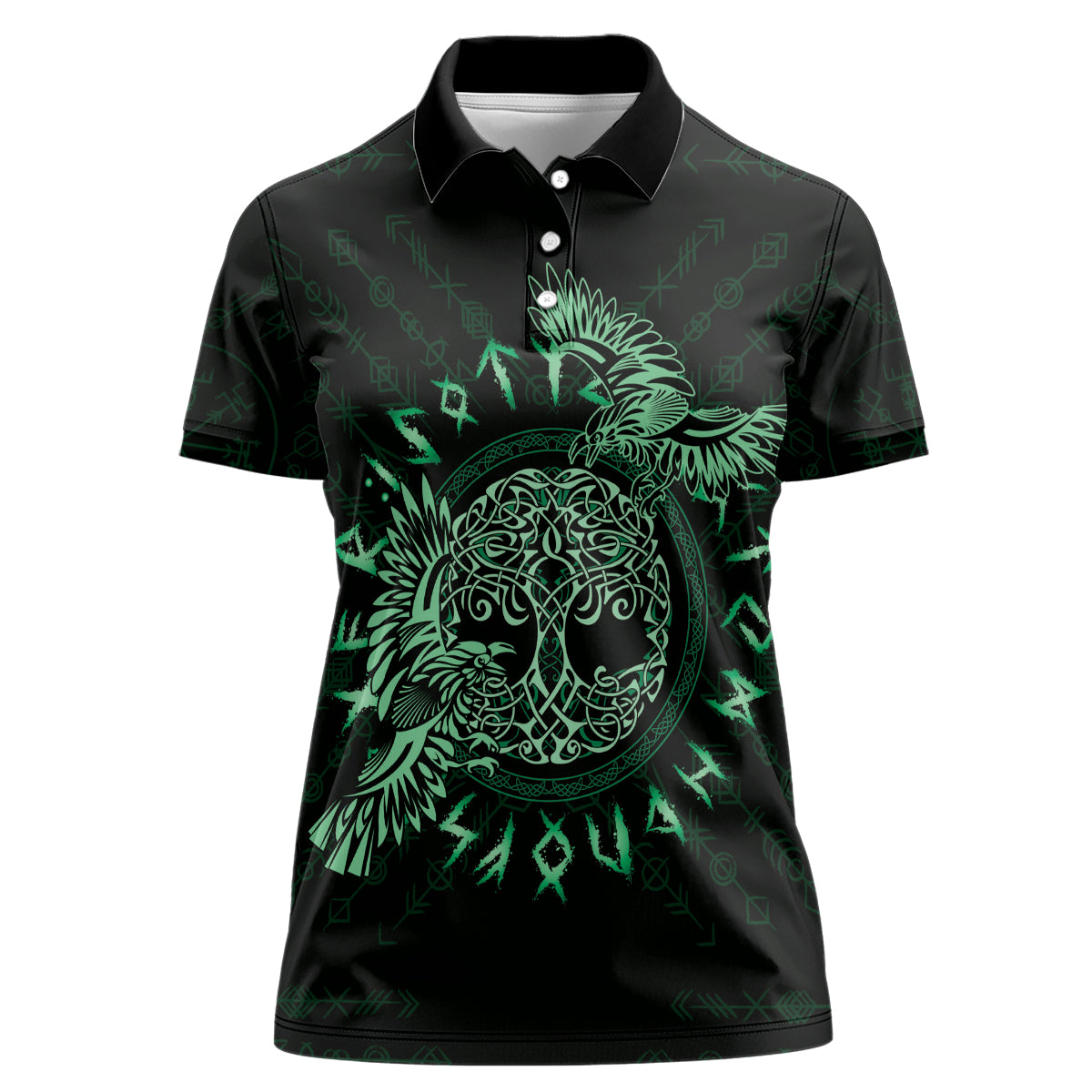 Personalized Odin's Celtic Raven Women Polo Shirt Green Scandinavian Tattoo - Wonder Print Shop