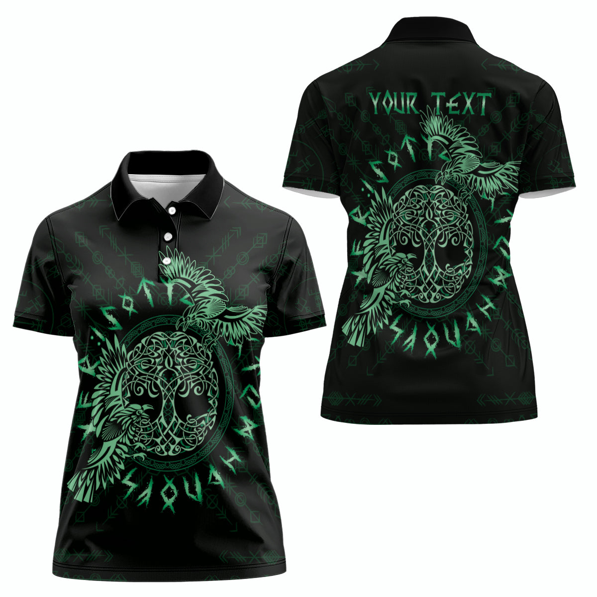 Personalized Odin's Celtic Raven Women Polo Shirt Green Scandinavian Tattoo - Wonder Print Shop