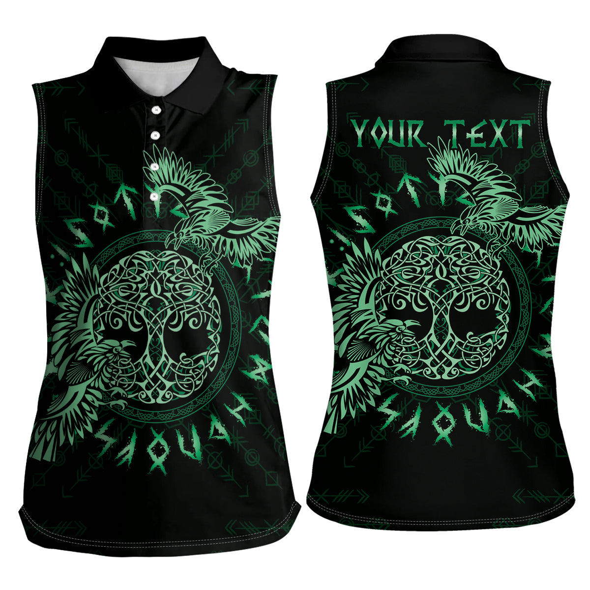 Personalized Odin's Celtic Raven Women Sleeveless Polo Shirt Green Scandinavian Tattoo - Wonder Print Shop