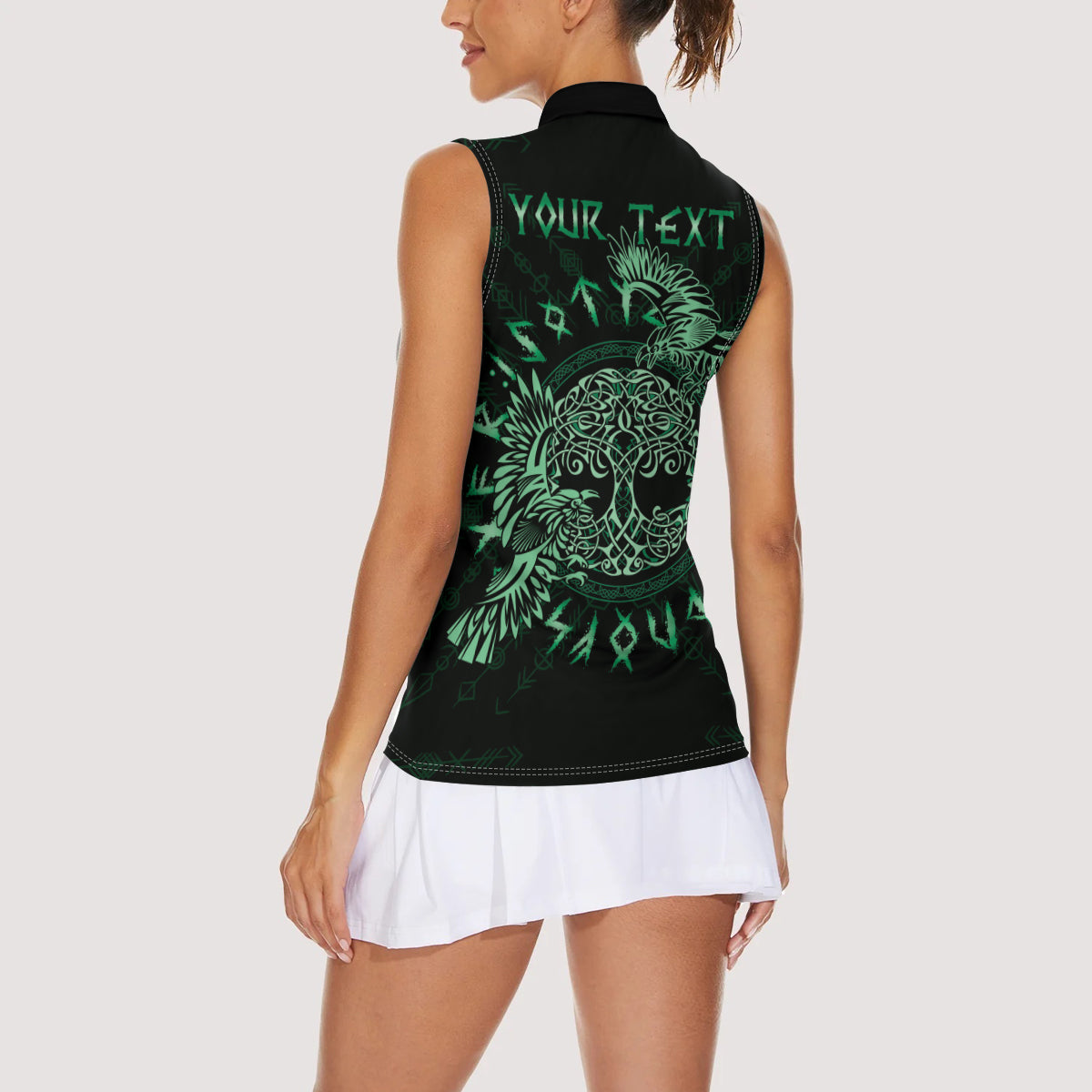 Personalized Odin's Celtic Raven Women Sleeveless Polo Shirt Green Scandinavian Tattoo - Wonder Print Shop