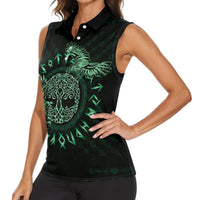 Personalized Odin's Celtic Raven Women Sleeveless Polo Shirt Green Scandinavian Tattoo - Wonder Print Shop