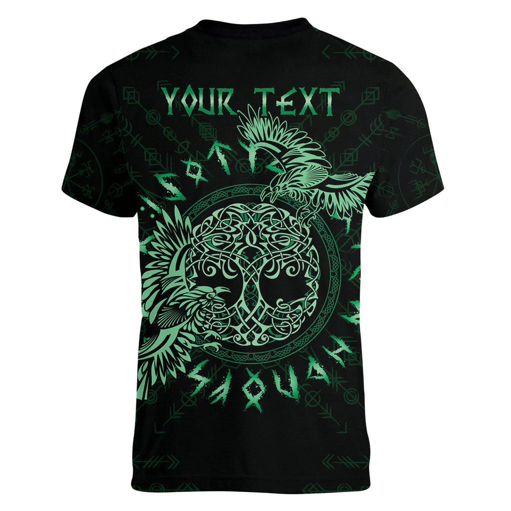 Personalized Odin's Celtic Raven Women V-Neck T-Shirt Green Scandinavian Tattoo - Wonder Print Shop