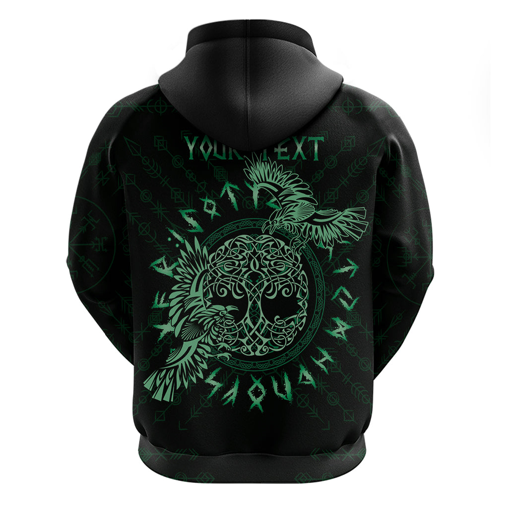 Personalized Odin's Celtic Raven Zip Hoodie Green Scandinavian Tattoo - Wonder Print Shop