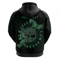 Personalized Odin's Celtic Raven Zip Hoodie Green Scandinavian Tattoo - Wonder Print Shop