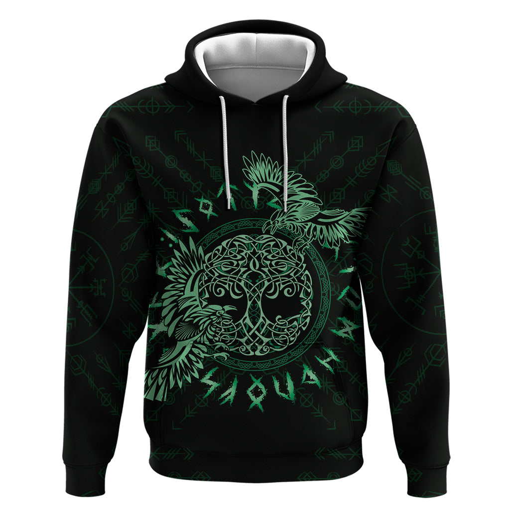Personalized Odin's Celtic Raven Zip Hoodie Green Scandinavian Tattoo - Wonder Print Shop