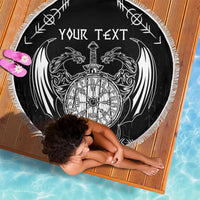 Personalized Viking Dragon Beach Blanket with Sword Black Scandinavian Tattoo LT9 - Wonder Print Shop
