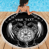 Personalized Viking Dragon Beach Blanket with Sword Black Scandinavian Tattoo LT9 - Wonder Print Shop