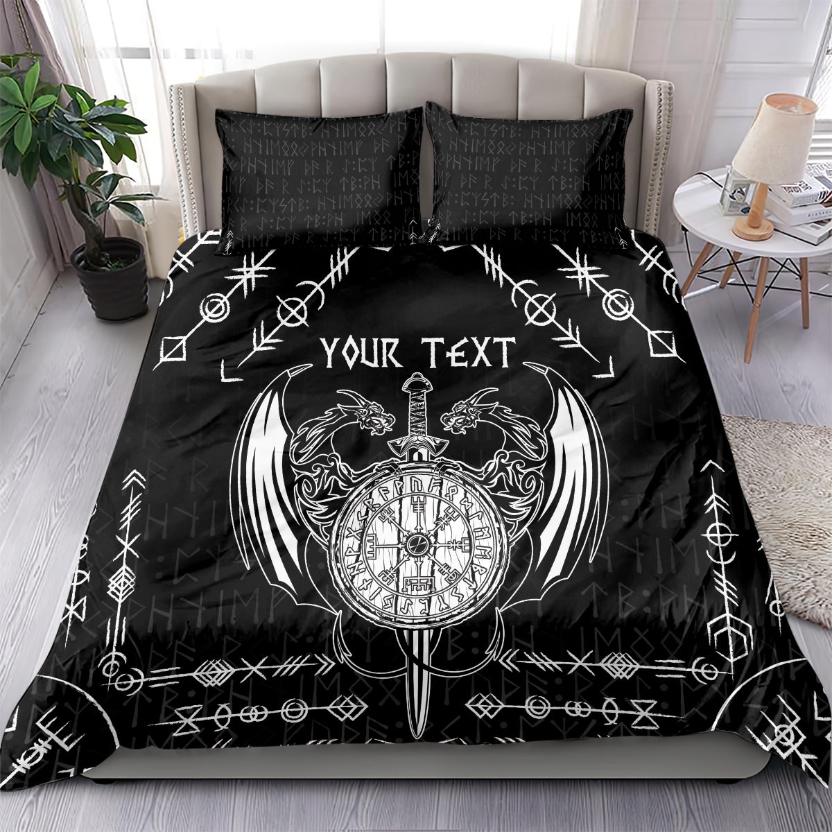 Personalized Viking Dragon Bedding Set with Sword Black Scandinavian Tattoo LT9 - Wonder Print Shop