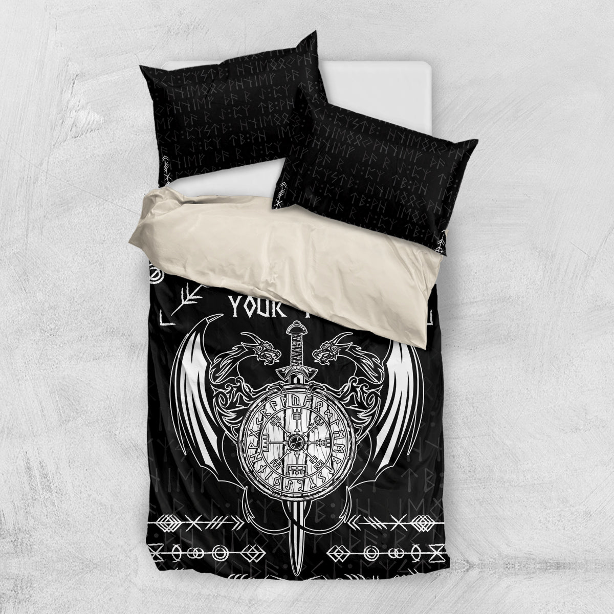 Personalized Viking Dragon Bedding Set with Sword Black Scandinavian Tattoo LT9 - Wonder Print Shop