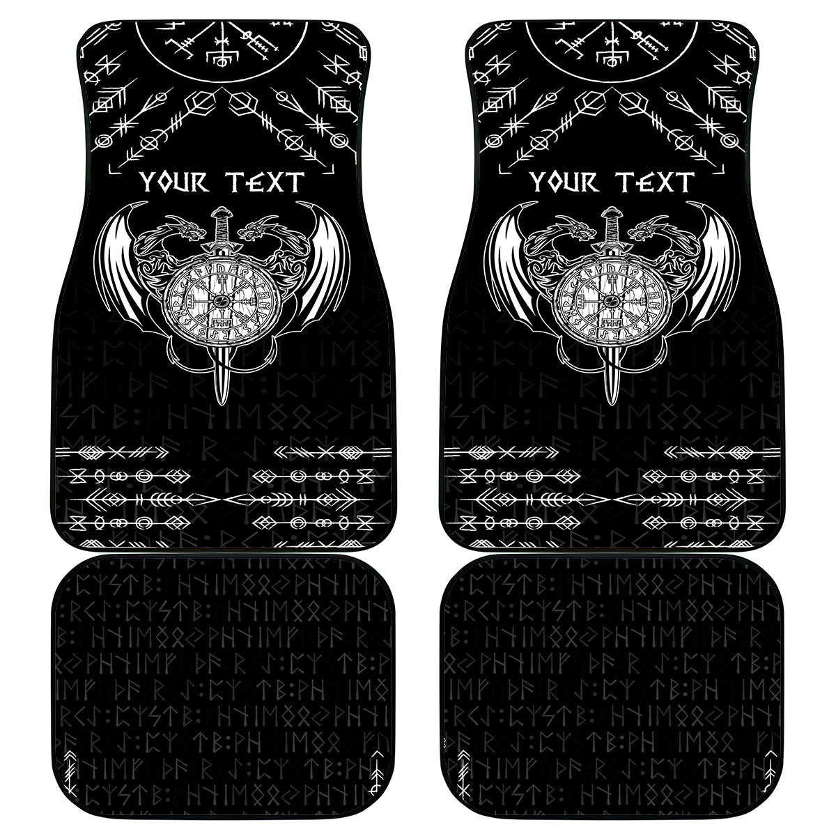 Personalized Viking Dragon Car Mats with Sword Black Scandinavian Tattoo LT9 - Wonder Print Shop
