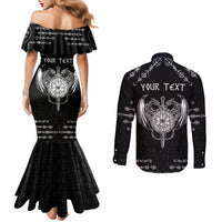 Personalized Viking Dragon Couples Matching Mermaid Dress and Long Sleeve Button Shirt with Sword Black Scandinavian Tattoo