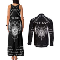 Personalized Viking Dragon Couples Matching Tank Maxi Dress and Long Sleeve Button Shirt with Sword Black Scandinavian Tattoo LT9 - Wonder Print Shop
