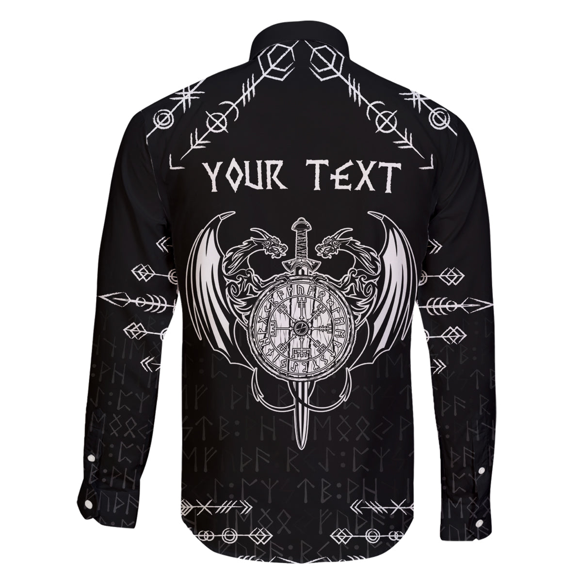 Personalized Viking Dragon Family Matching Off Shoulder Maxi Dress and Hawaiian Shirt with Sword Black Scandinavian Tattoo LT9 - Wonder Print Shop