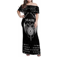 Personalized Viking Dragon Family Matching Off Shoulder Maxi Dress and Hawaiian Shirt with Sword Black Scandinavian Tattoo LT9 - Wonder Print Shop