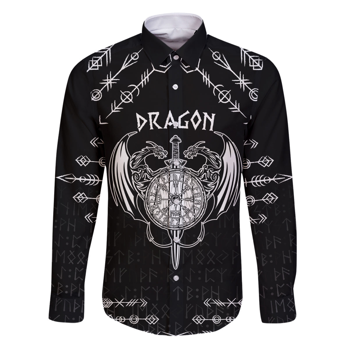 Personalized Viking Dragon Family Matching Puletasi and Hawaiian Shirt with Sword Black Scandinavian Tattoo - Wonder Print Shop