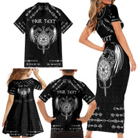 Personalized Viking Dragon Family Matching Short Sleeve Bodycon Dress and Hawaiian Shirt with Sword Black Scandinavian Tattoo - Wonder Print Shop