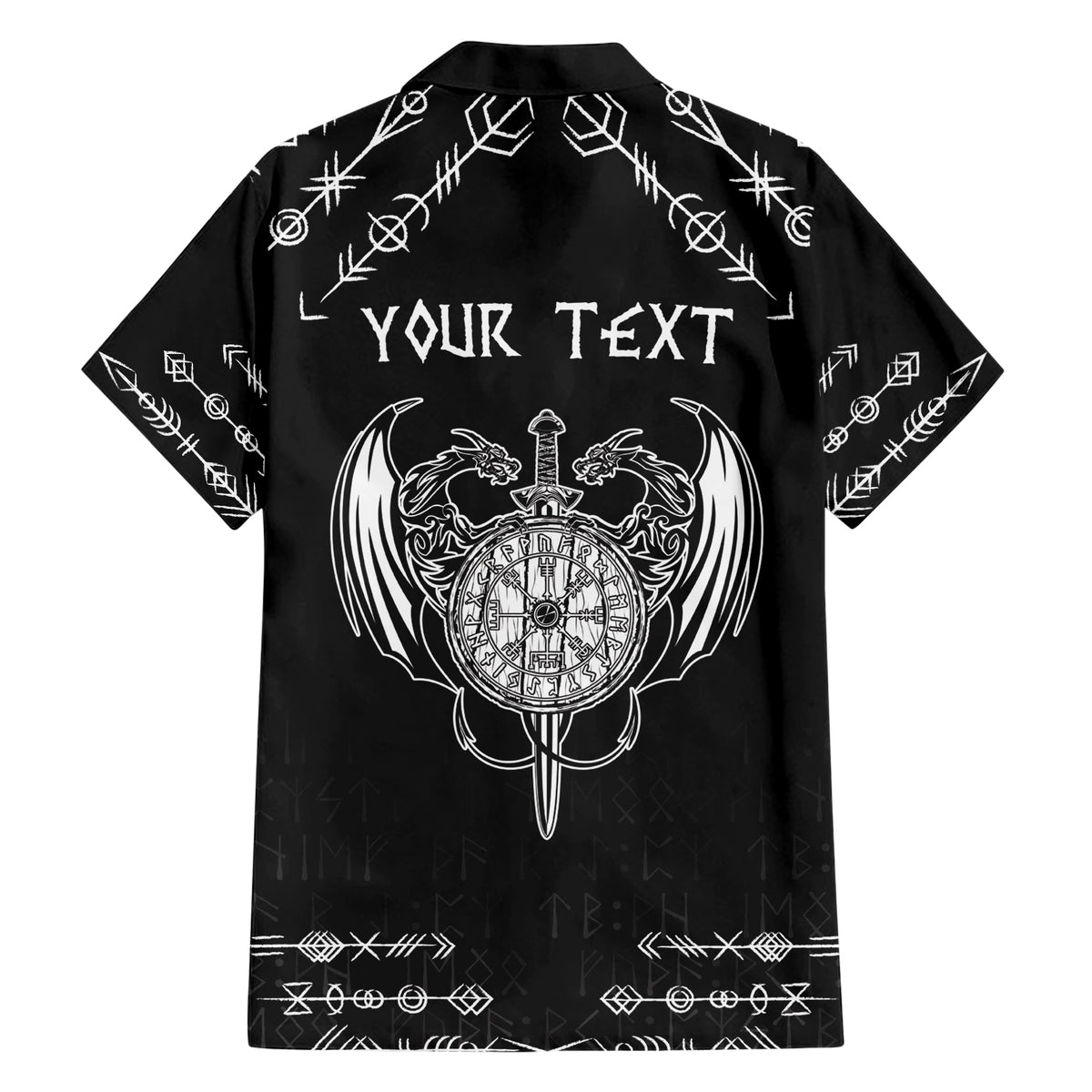 Personalized Viking Dragon Family Matching Short Sleeve Bodycon Dress and Hawaiian Shirt with Sword Black Scandinavian Tattoo - Wonder Print Shop