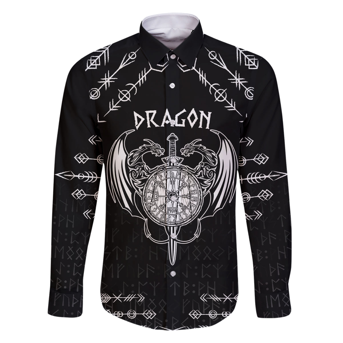 Personalized Viking Dragon Family Matching Short Sleeve Bodycon Dress and Hawaiian Shirt with Sword Black Scandinavian Tattoo - Wonder Print Shop