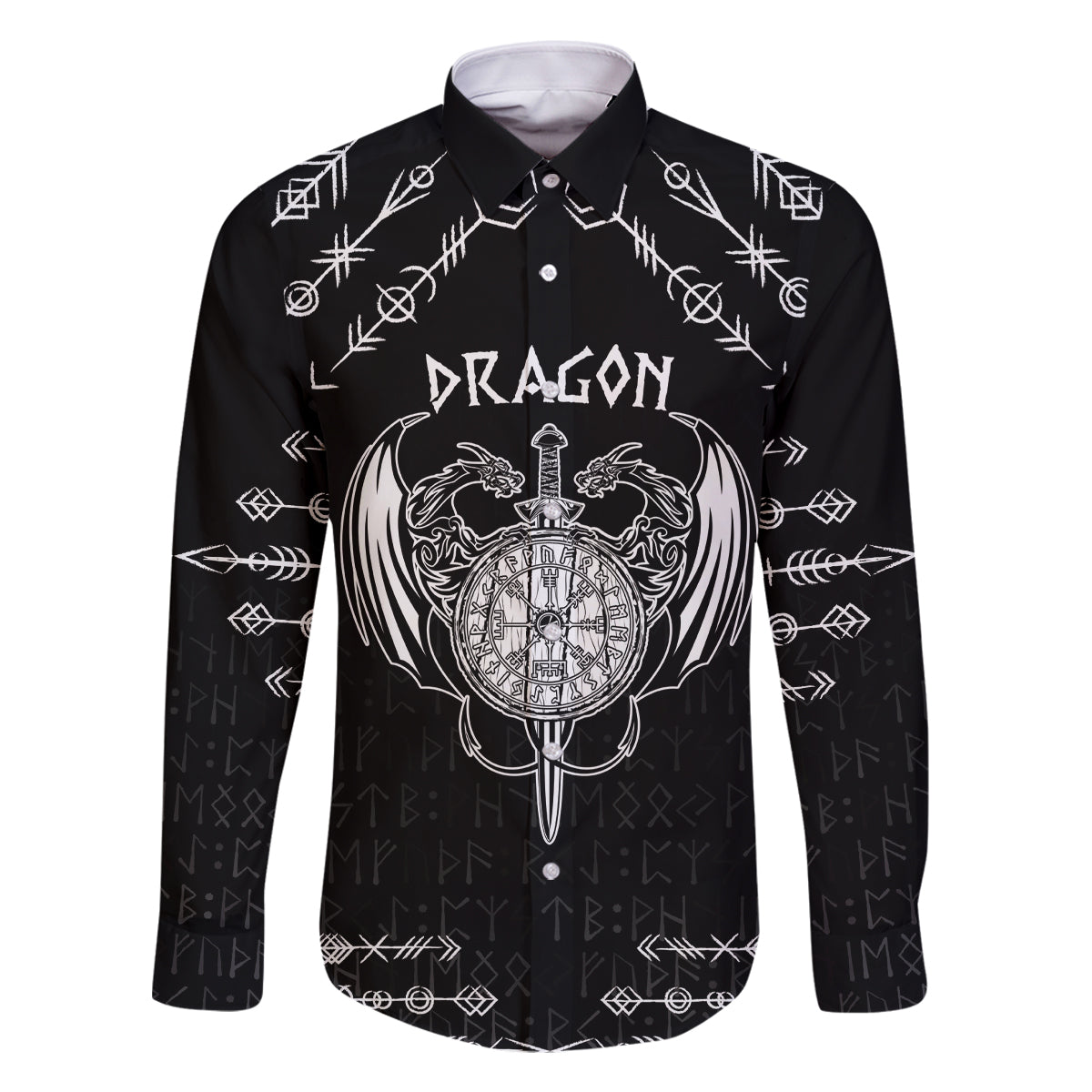 Personalized Viking Dragon Family Matching Tank Maxi Dress and Hawaiian Shirt with Sword Black Scandinavian Tattoo - Wonder Print Shop