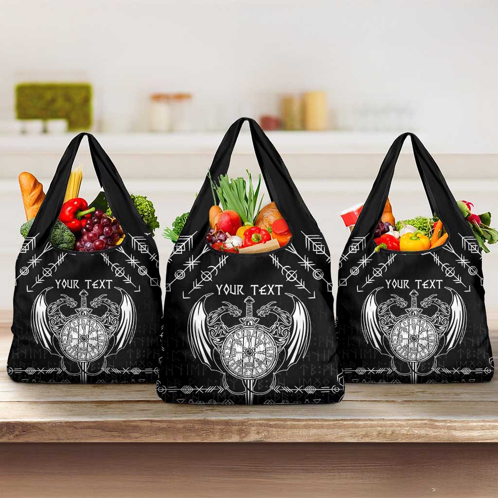 Personalized Viking Dragon Grocery Bag with Sword Black Scandinavian Tattoo