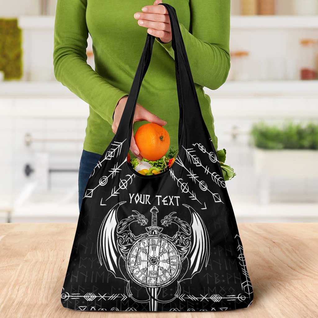 Personalized Viking Dragon Grocery Bag with Sword Black Scandinavian Tattoo