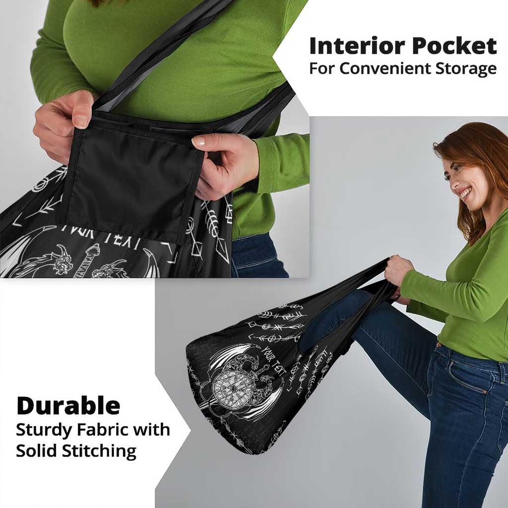 Personalized Viking Dragon Grocery Bag with Sword Black Scandinavian Tattoo